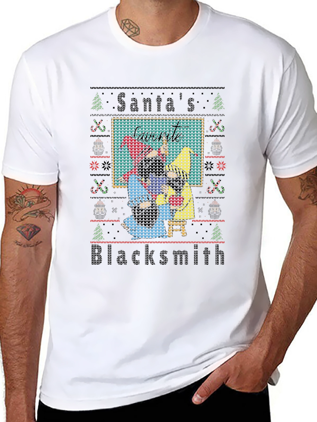Santas Blacksmith Ugly Christmas T-Shirt