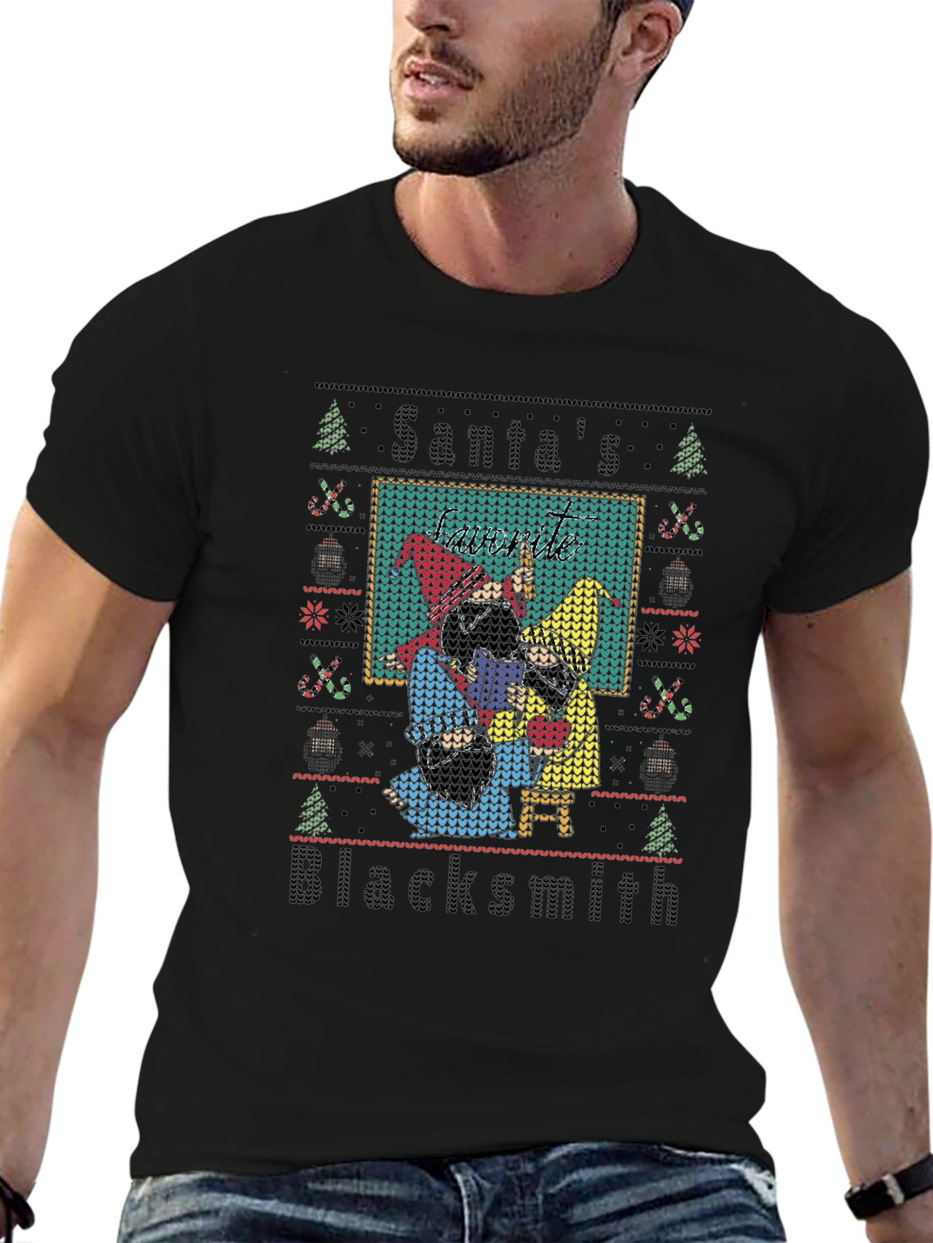 Santas Blacksmith Ugly Christmas T-Shirt
