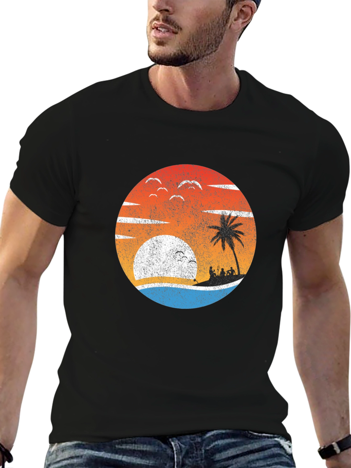 Retro Sunset Palm Tree Graphic Tee