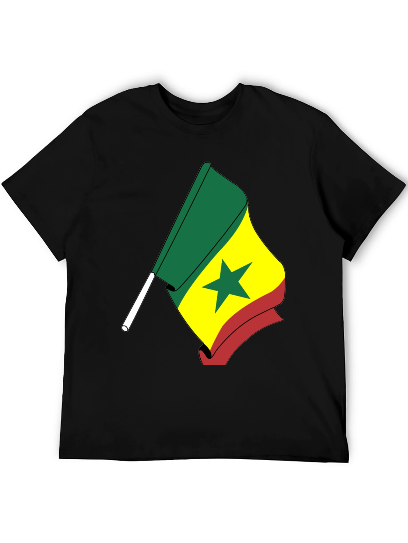 Senegal Flag Graphic T-Shirt - Black Crew Neck Tee