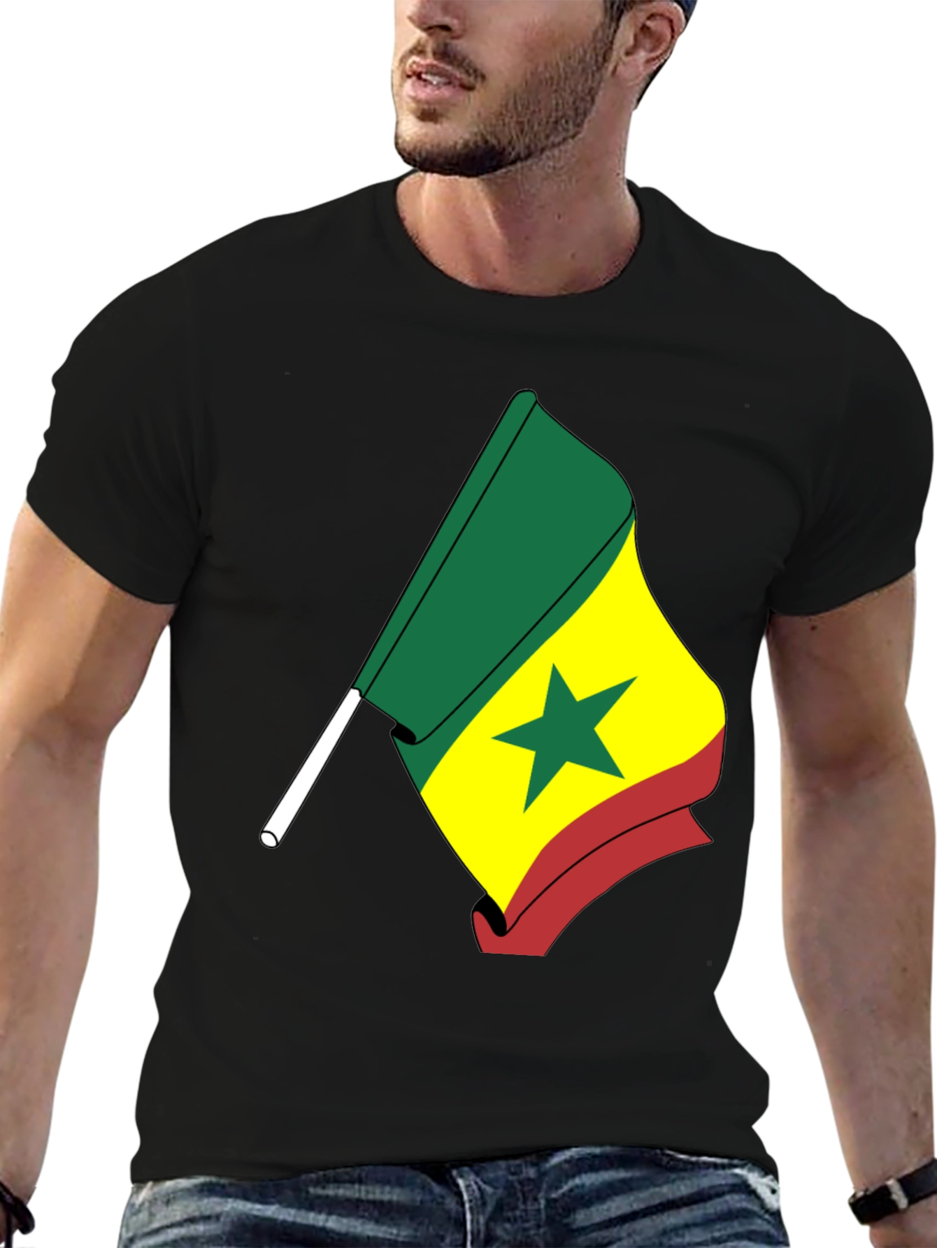 Senegal Flag Graphic T-Shirt - Black Crew Neck Tee