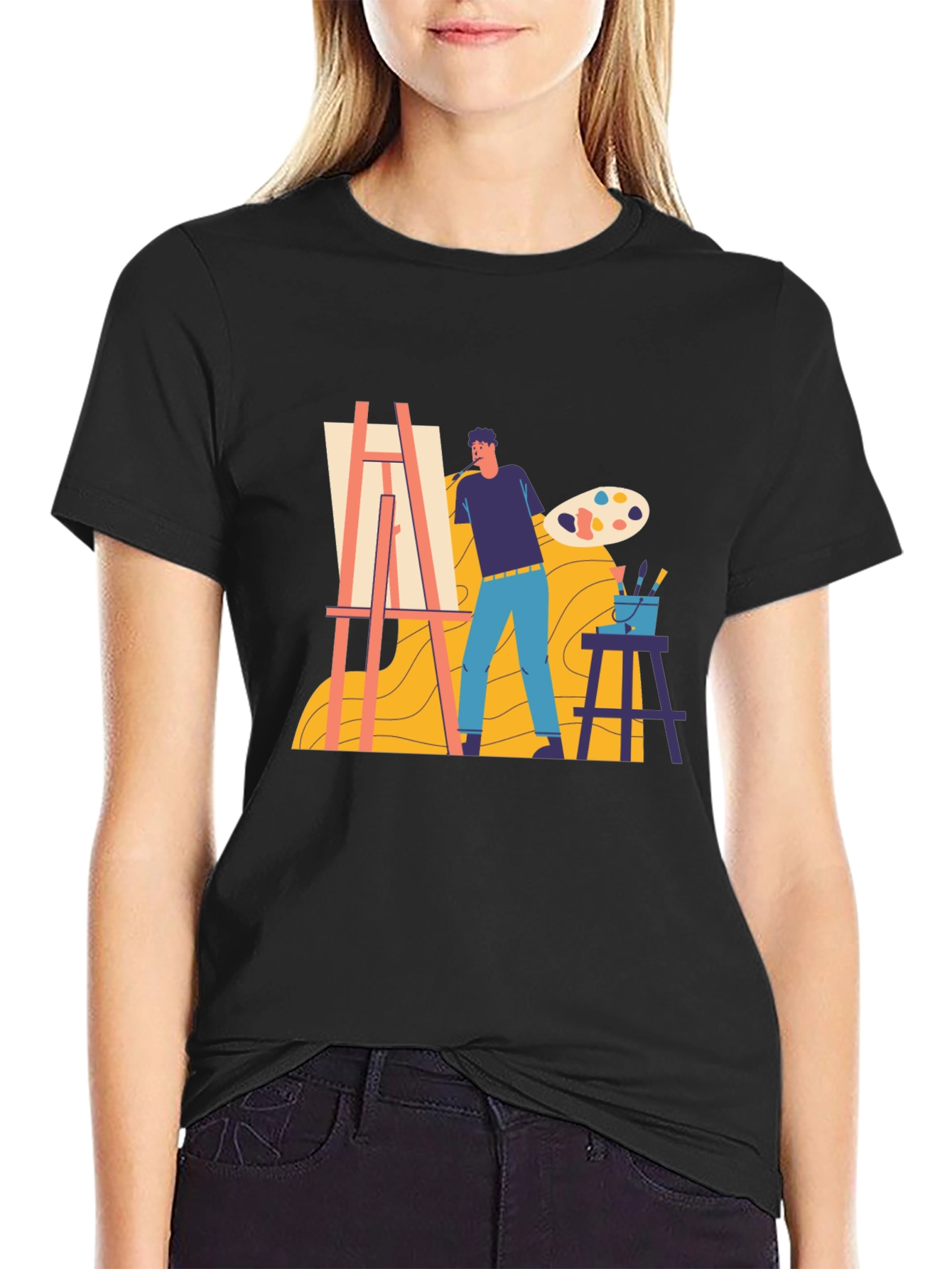 Artist Painting Graphic Tee - Creative Expression