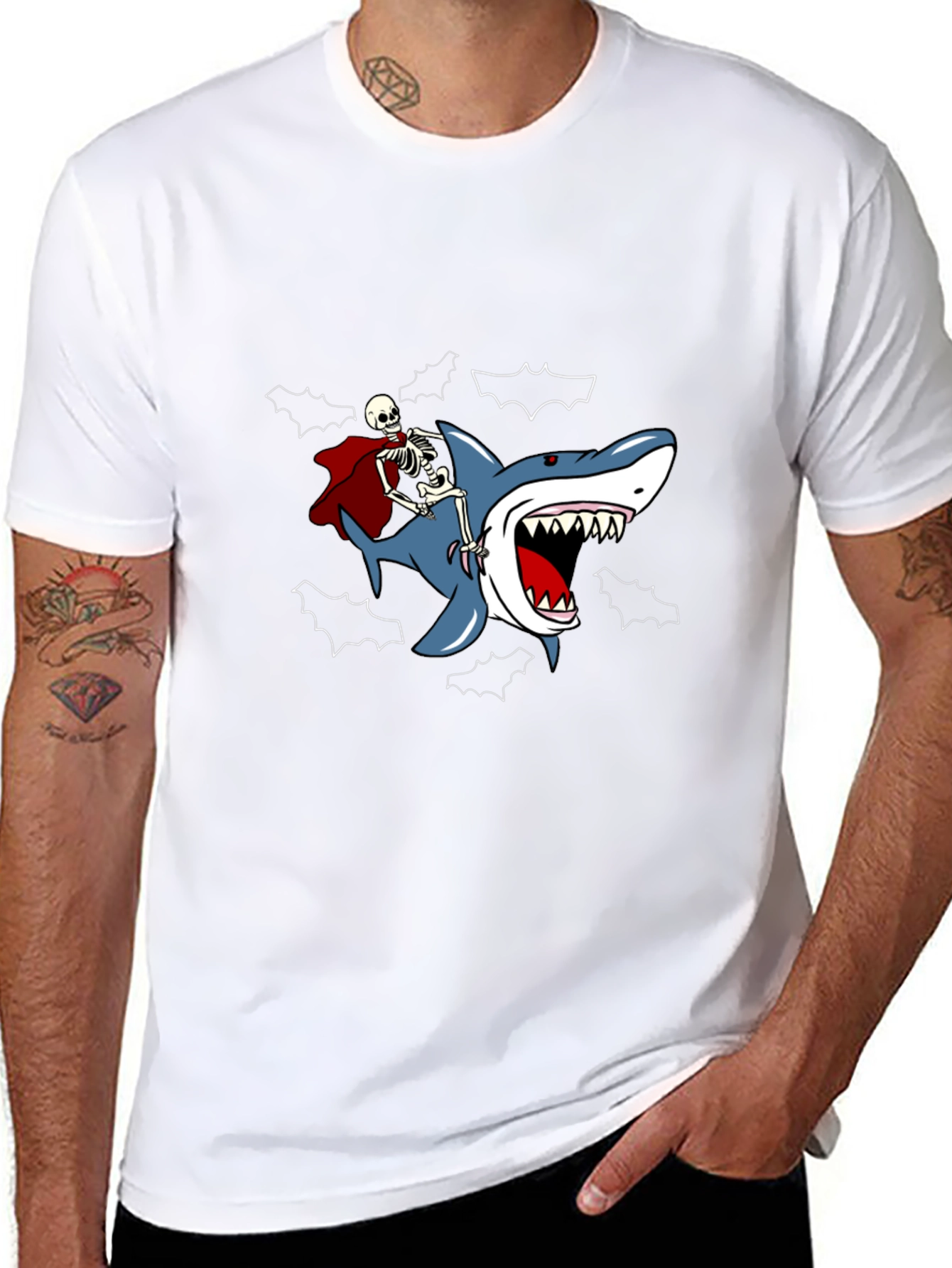 Skeleton Riding Shark Graphic Tee