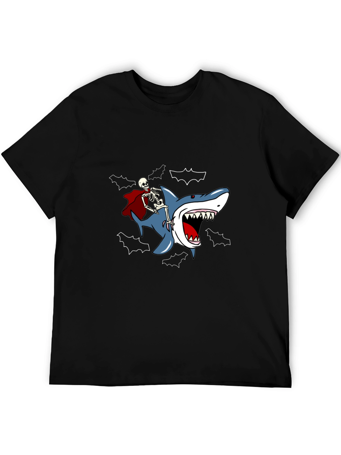 Skeleton Riding Shark Graphic Tee