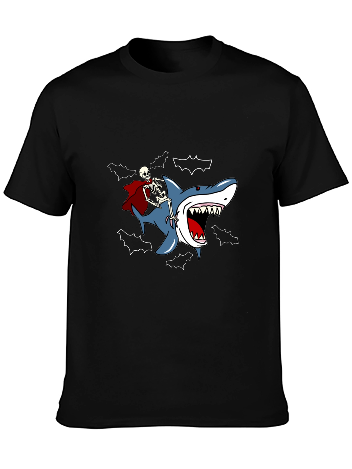 Skeleton Riding Shark Graphic Tee