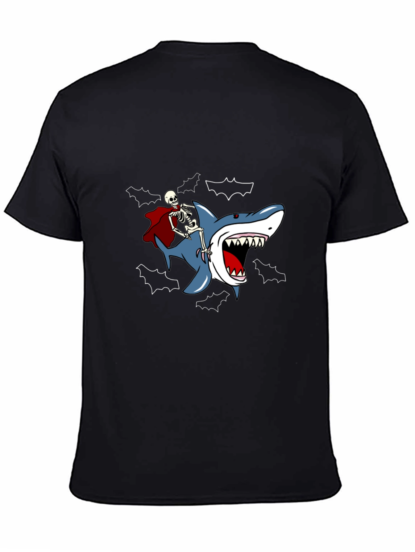 Skeleton Riding Shark Graphic Tee
