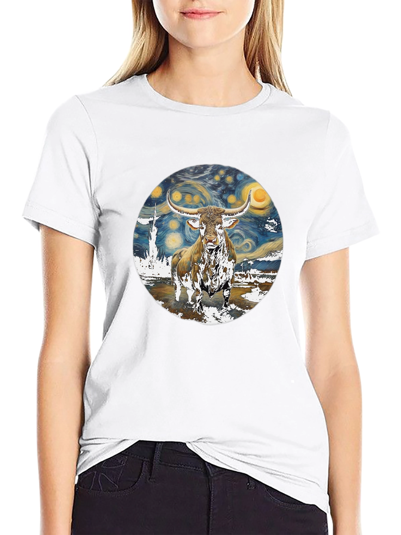 Starry Night Bull Graphic Tee