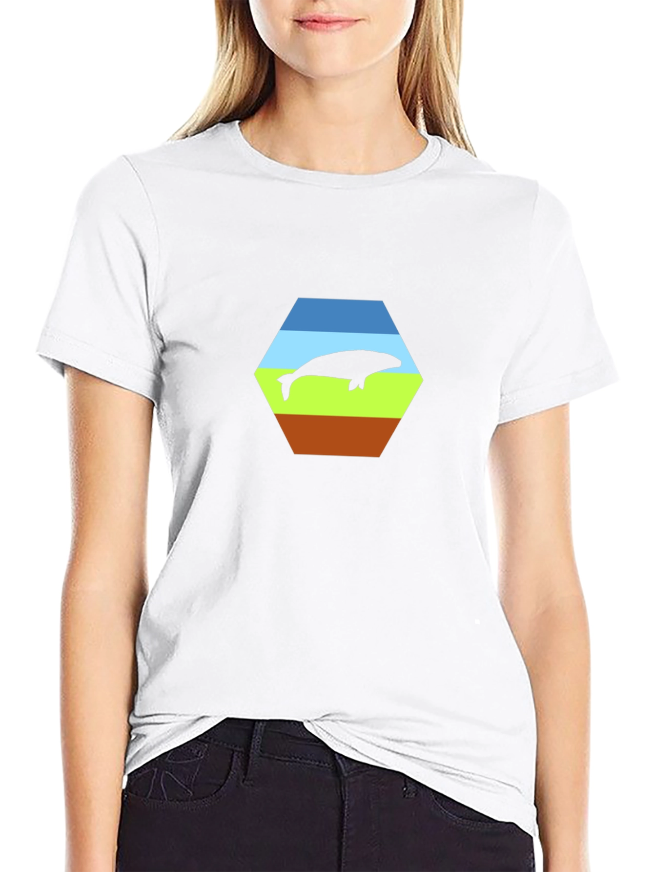 Stylish Whale Hexagon Graphic Tee - Soft Cotton Blend