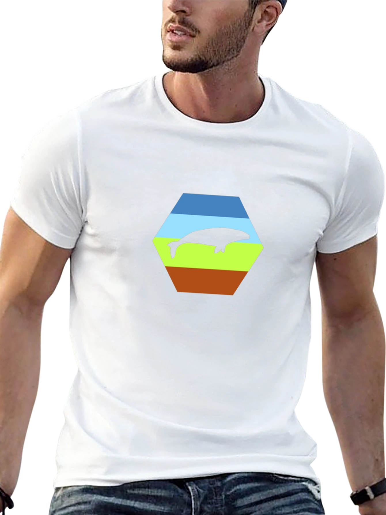 Stylish Whale Hexagon Graphic Tee - Soft Cotton Blend