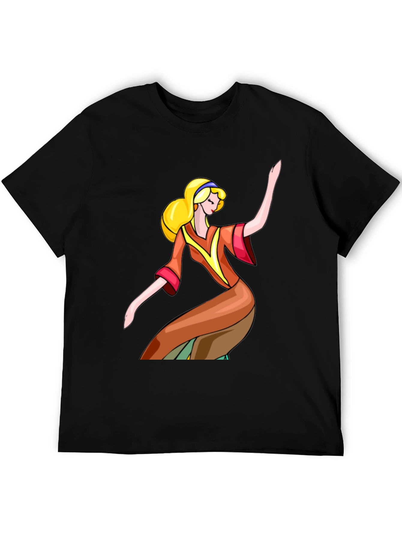 Retro Cartoon Girl Black T-Shirt