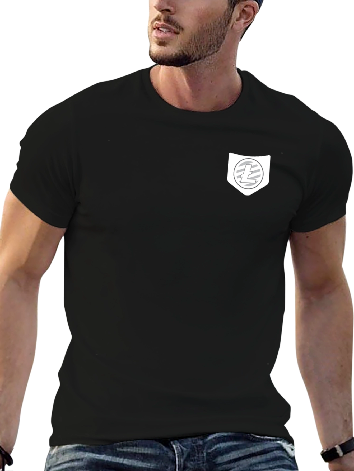 Black Crypto T-Shirt with Pocket Litecoin Logo