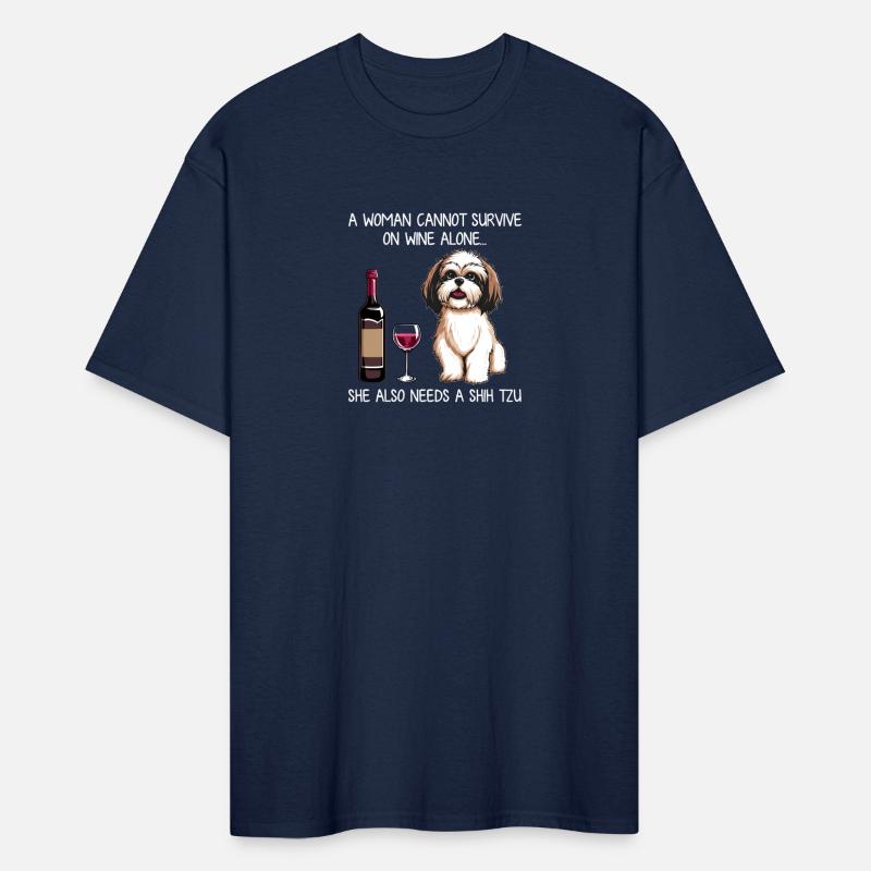 Shih Tzu and wine Funny Dog Fitted V Neck