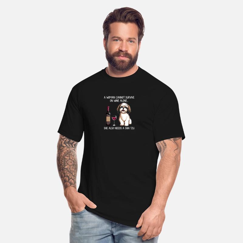 Shih Tzu and wine Funny Dog Fitted V Neck