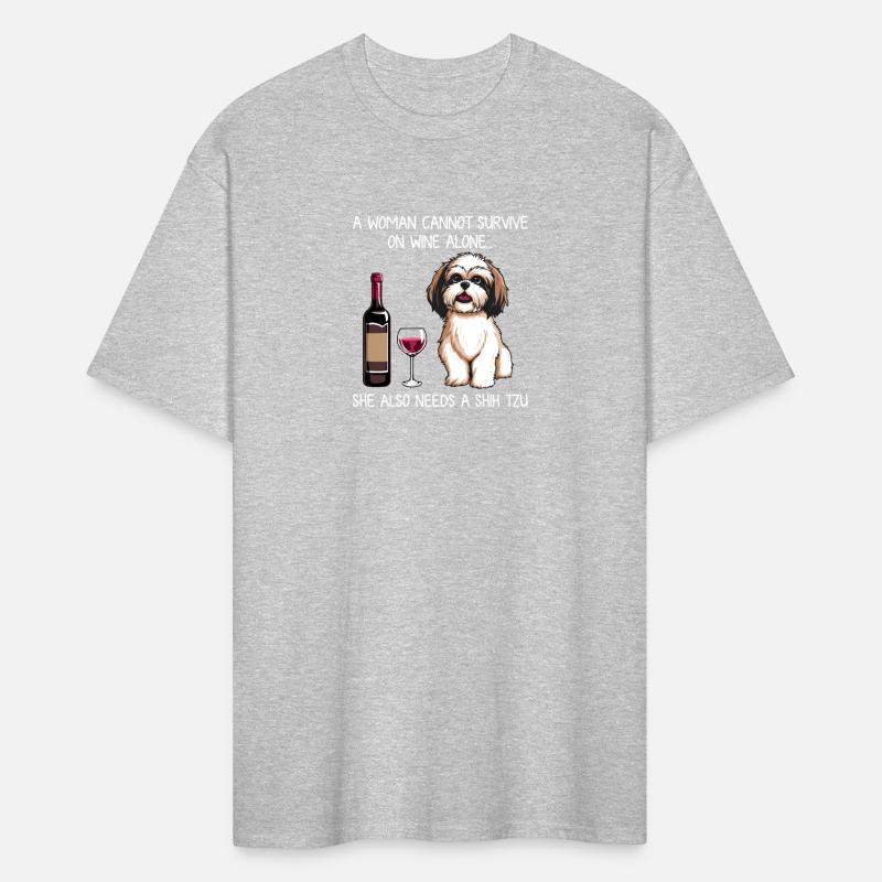 Shih Tzu and wine Funny Dog Fitted V Neck