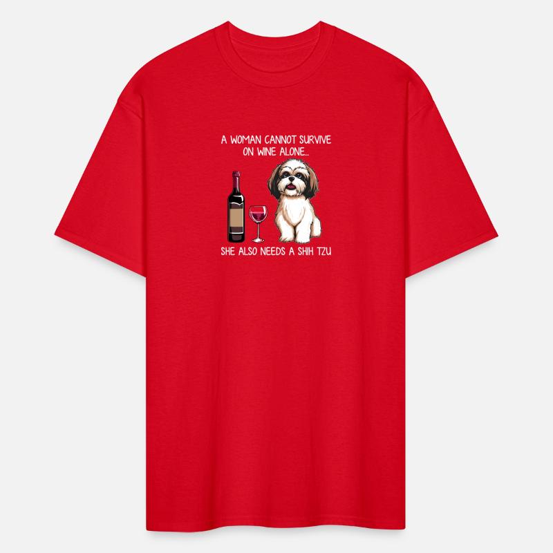 Shih Tzu and wine Funny Dog Fitted V Neck