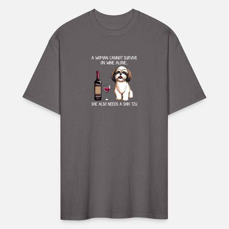 Shih Tzu and wine Funny Dog Fitted V Neck