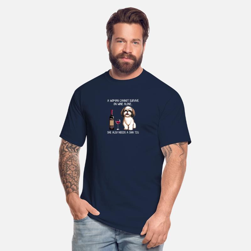 Shih Tzu and wine Funny Dog Fitted V Neck