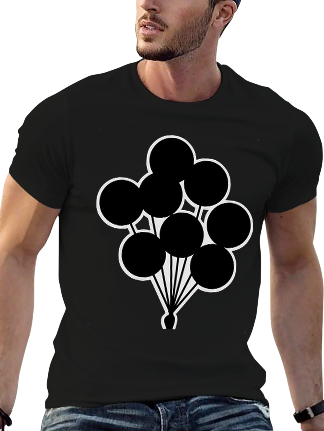 Black T-Shirt with Balloon Graphic