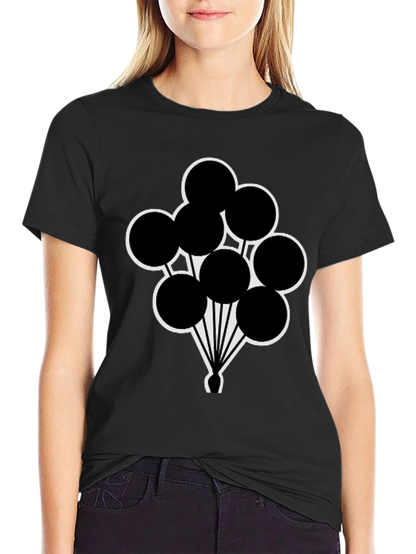 Black T-Shirt with Balloon Graphic