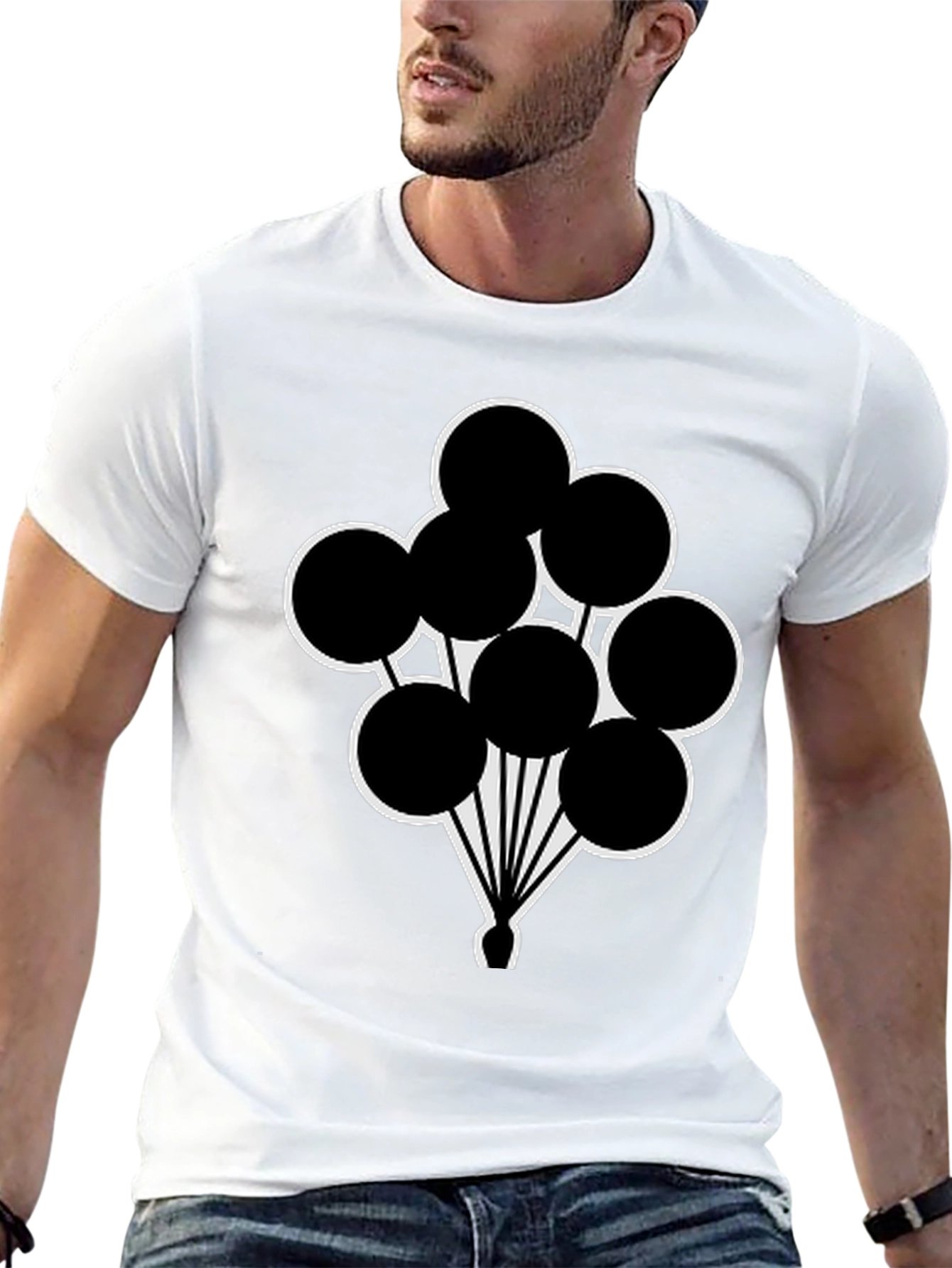 Black T-Shirt with Balloon Graphic