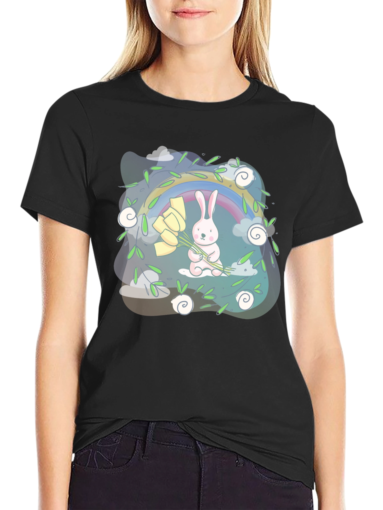Cute Bunny Rainbow Graphic Tee