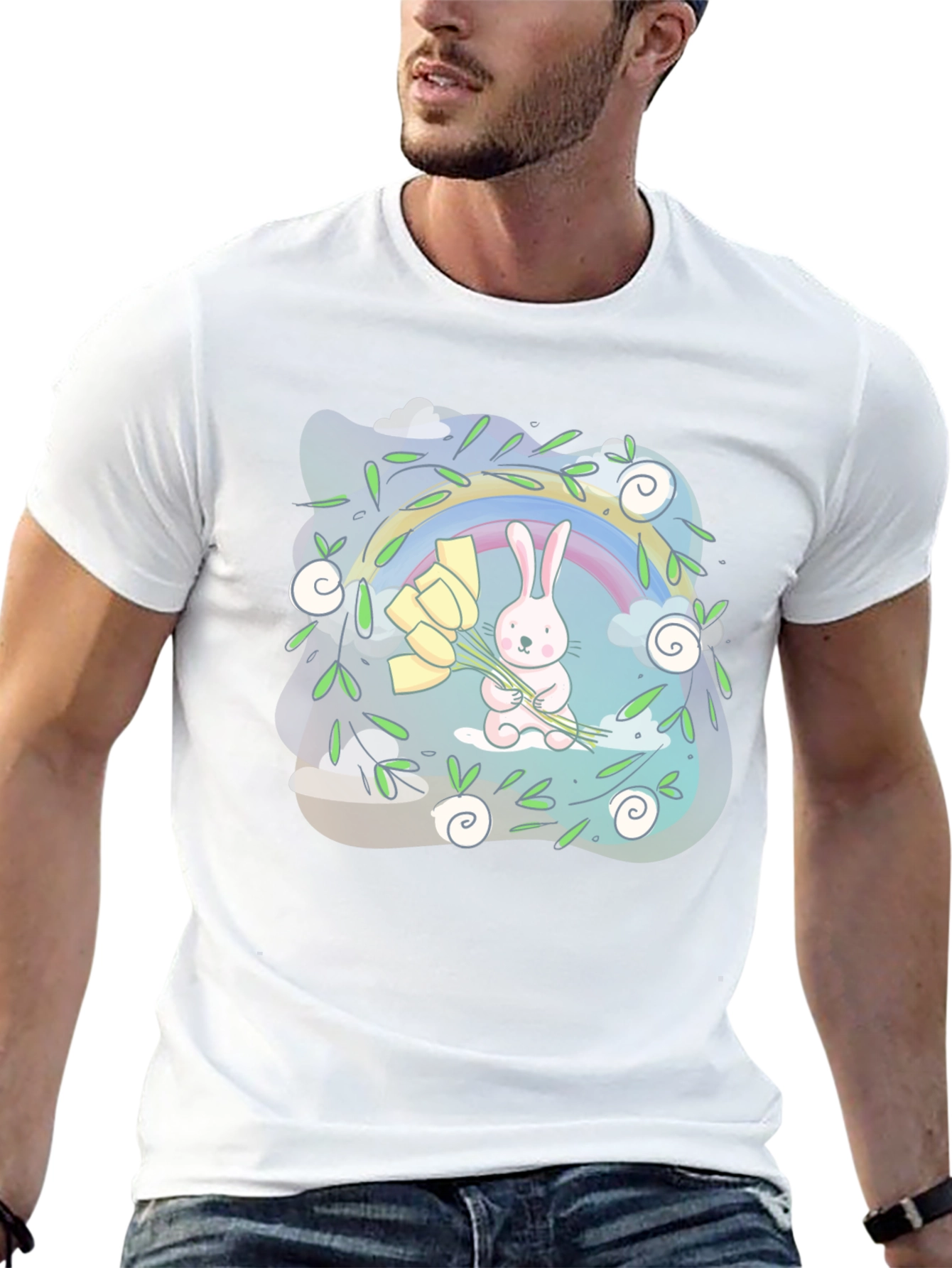 Cute Bunny Rainbow Graphic Tee