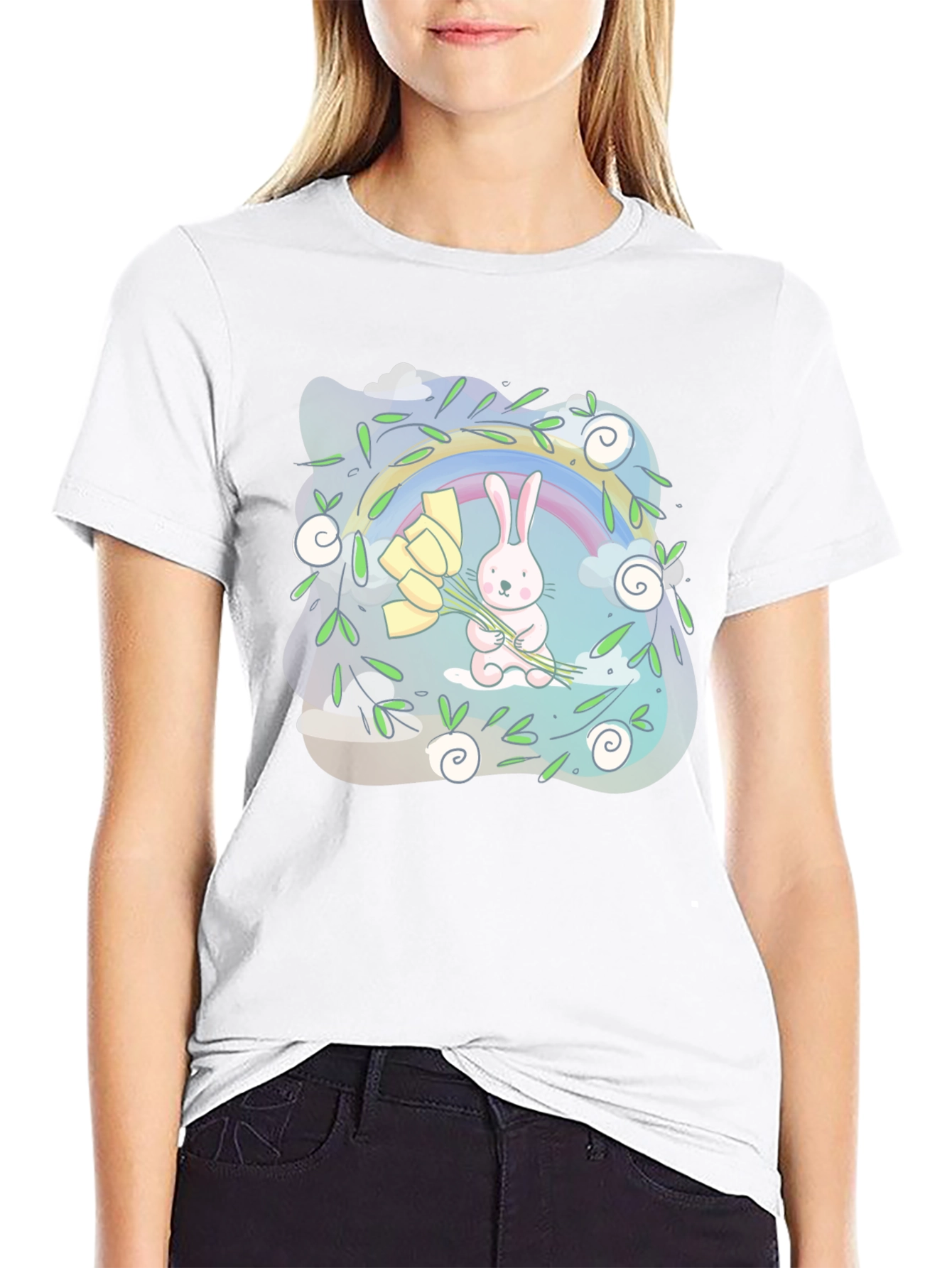 Cute Bunny Rainbow Graphic Tee