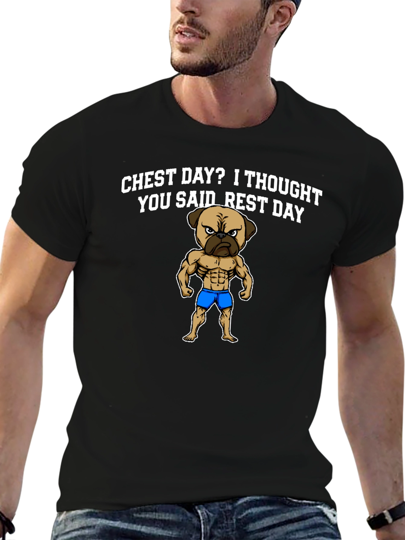 Chest Day Pug Graphic T-Shirt