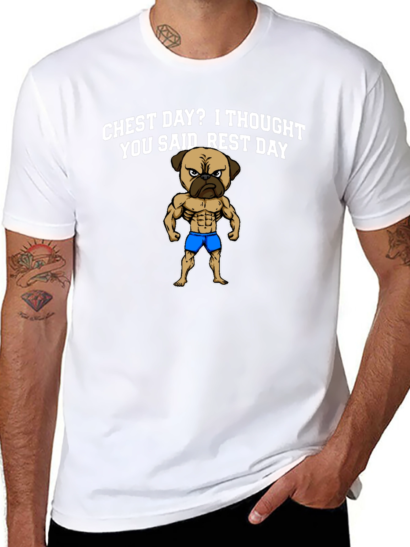 Chest Day Pug Graphic T-Shirt
