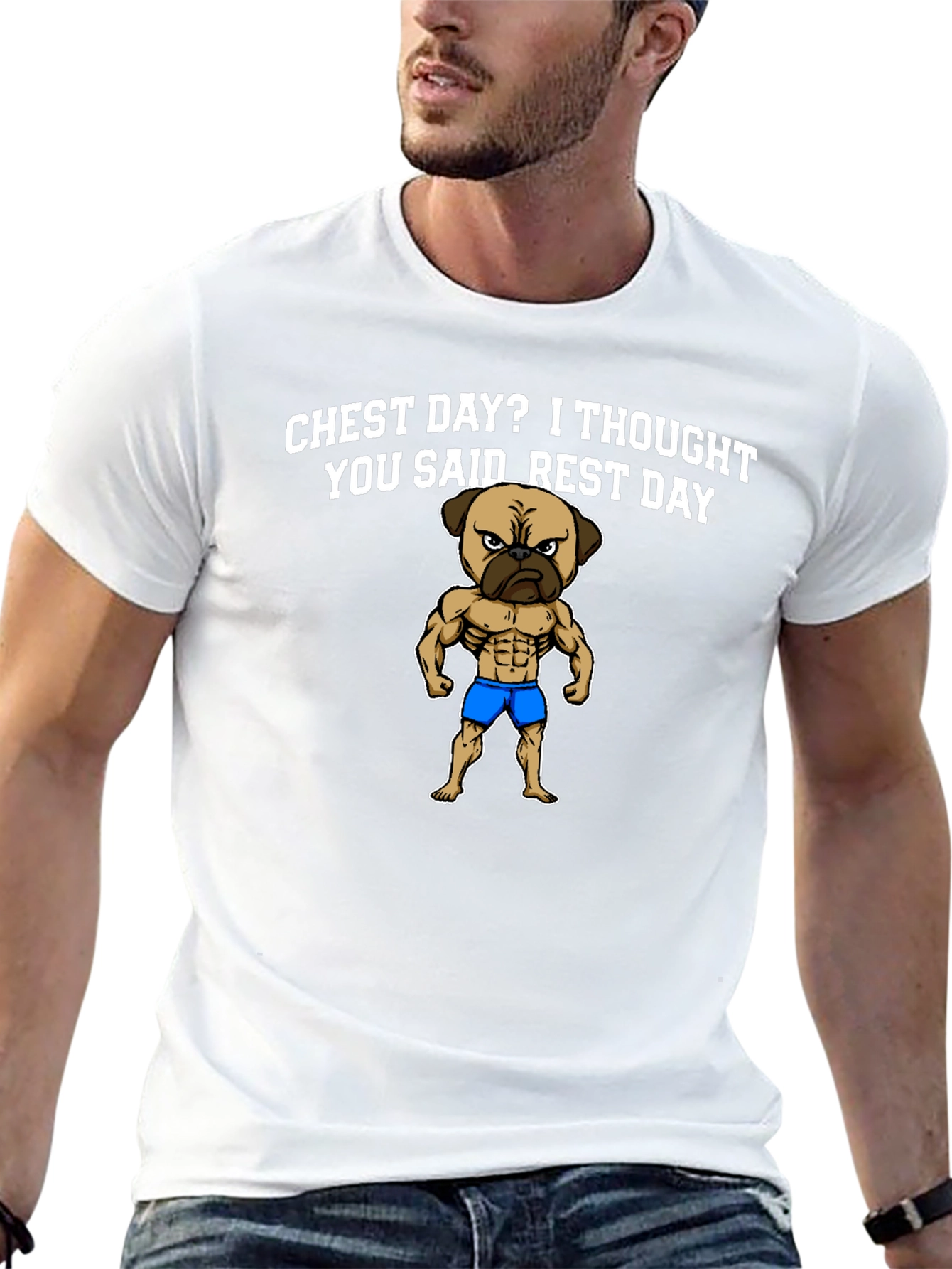Chest Day Pug Graphic T-Shirt