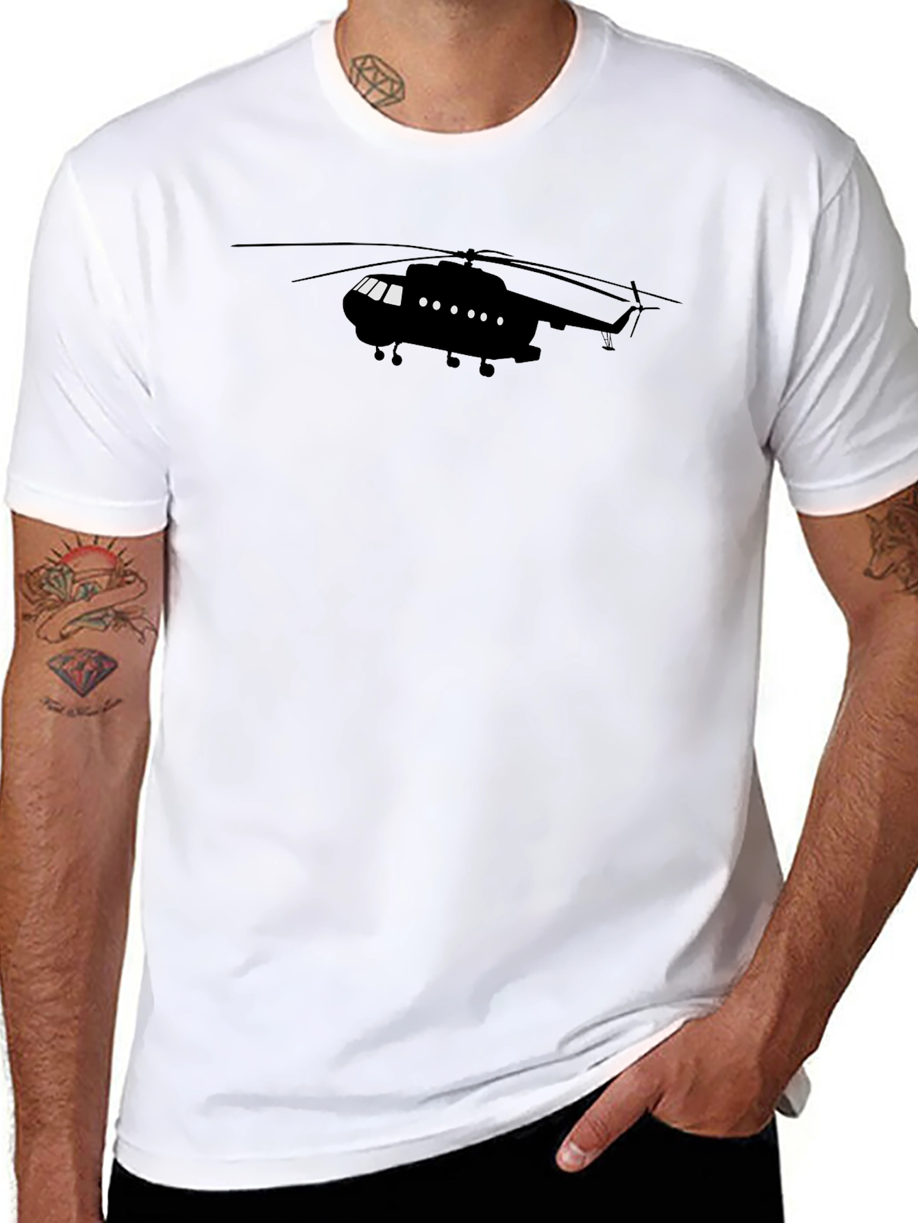 Black Helicopter Graphic Tee - Aviation Style