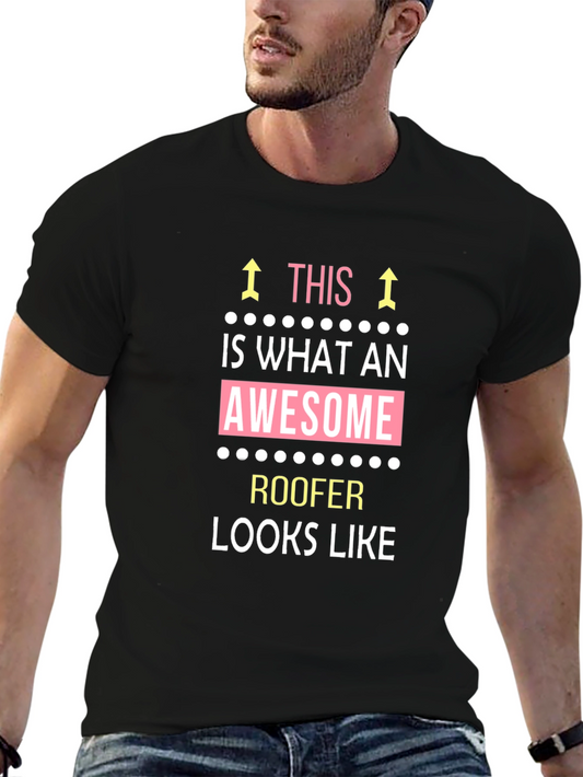 Awesome Roofer T-Shirt - Black Crew Neck