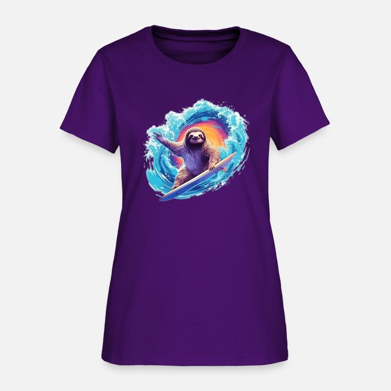 Surfer Sloth Riding Wave With Surfboard