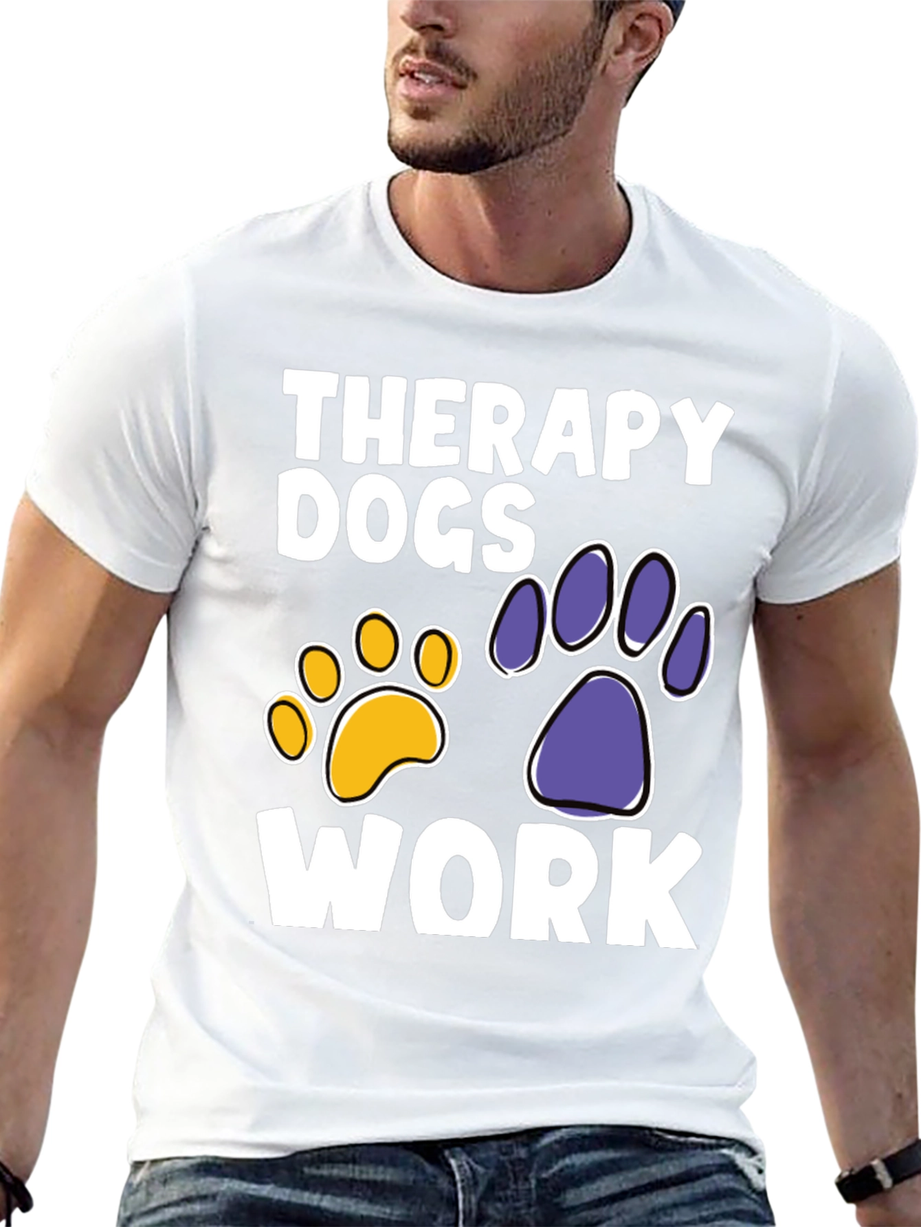 Therapy Dogs Work T-Shirt Paw Print Graphic Tee