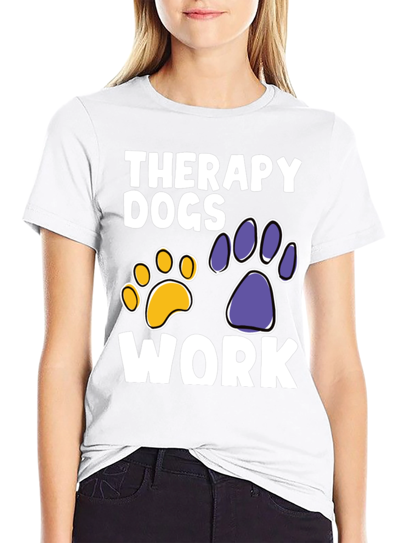 Therapy Dogs Work T-Shirt Paw Print Graphic Tee