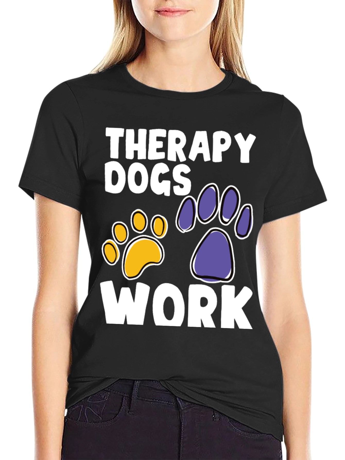 Therapy Dogs Work T-Shirt Paw Print Graphic Tee