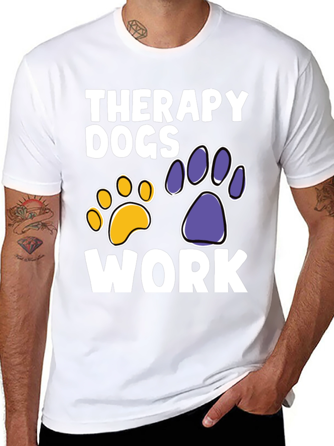 Therapy Dogs Work T-Shirt Paw Print Graphic Tee
