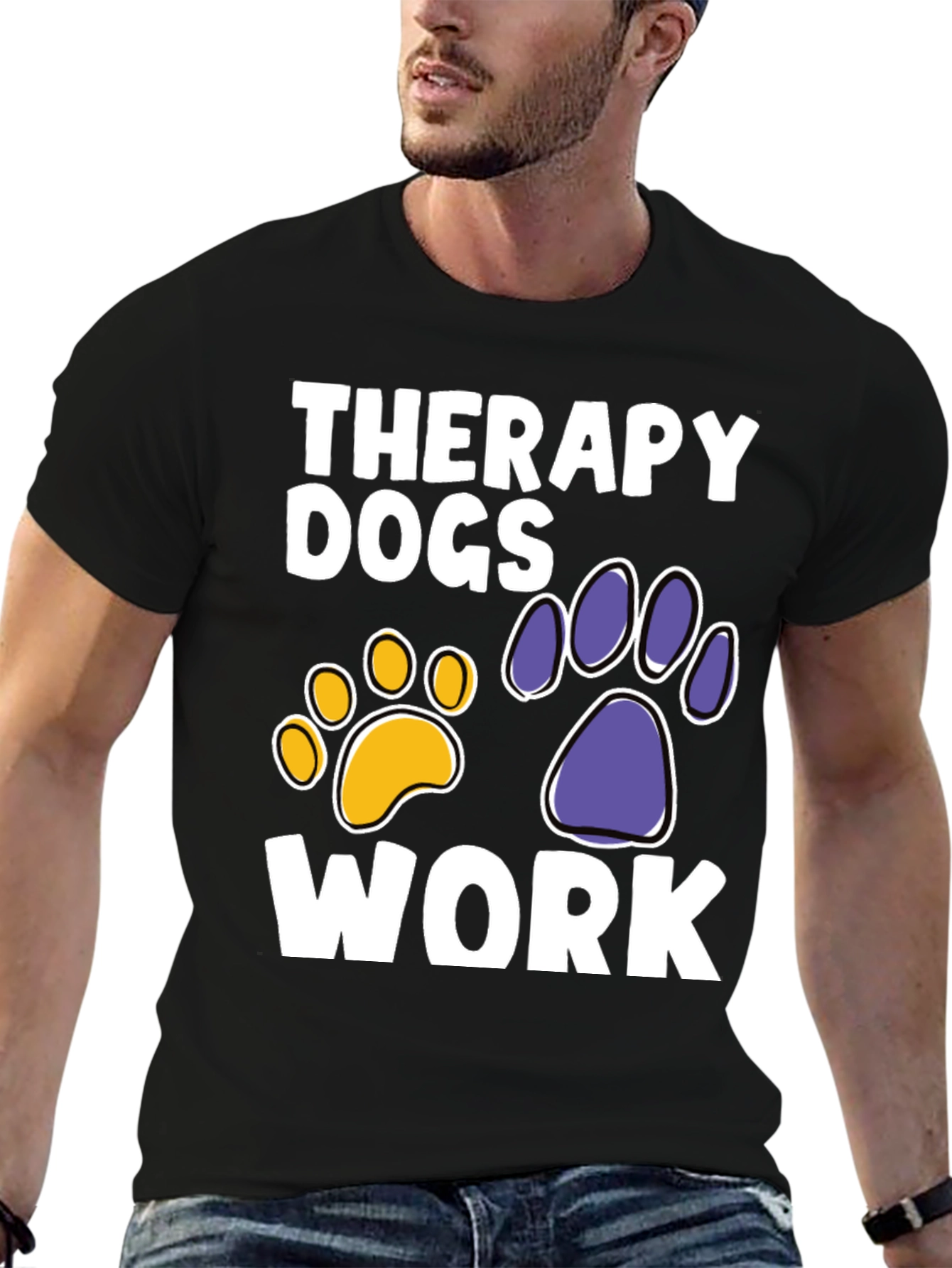 Therapy Dogs Work T-Shirt Paw Print Graphic Tee
