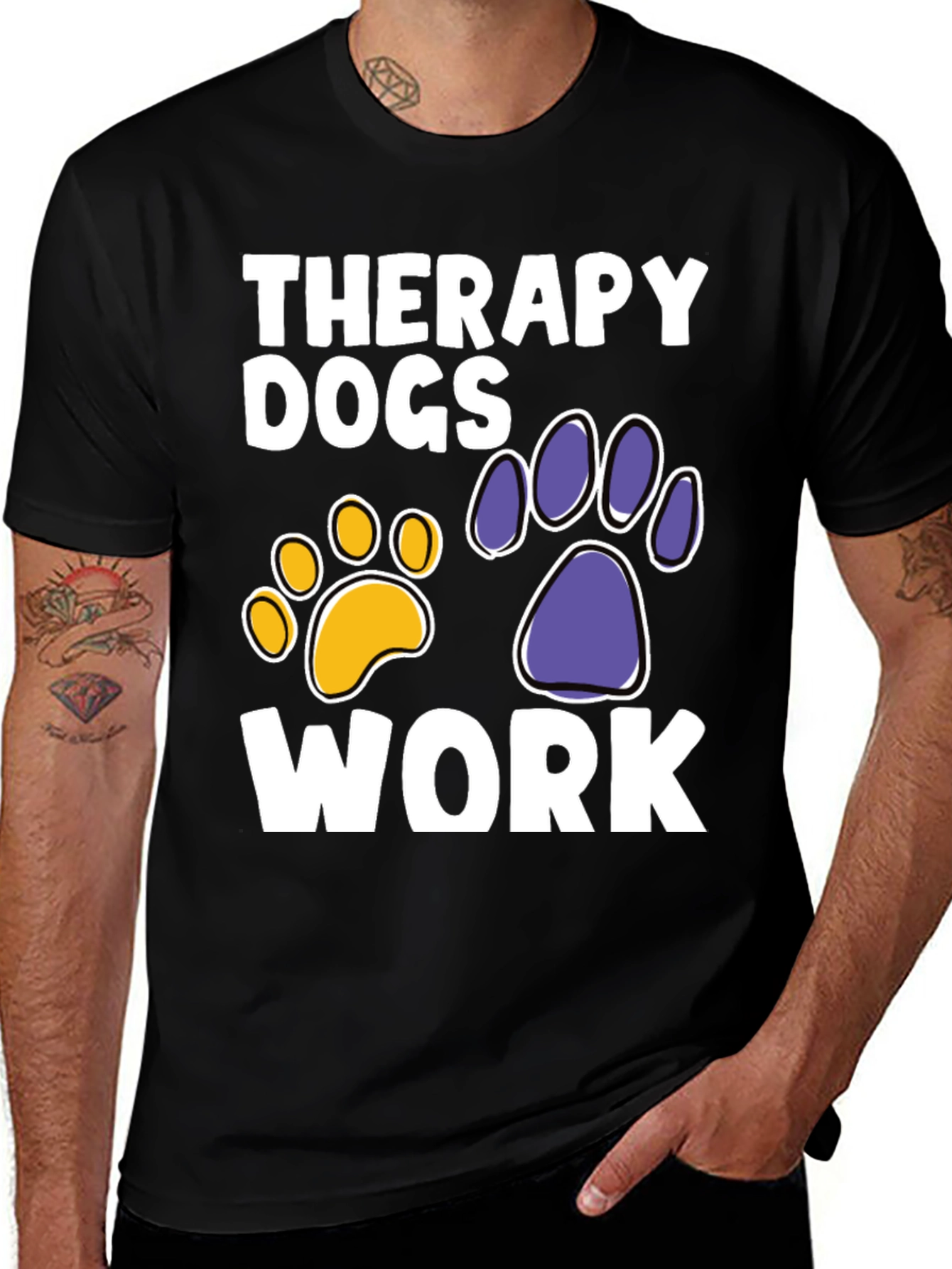 Therapy Dogs Work T-Shirt Paw Print Graphic Tee