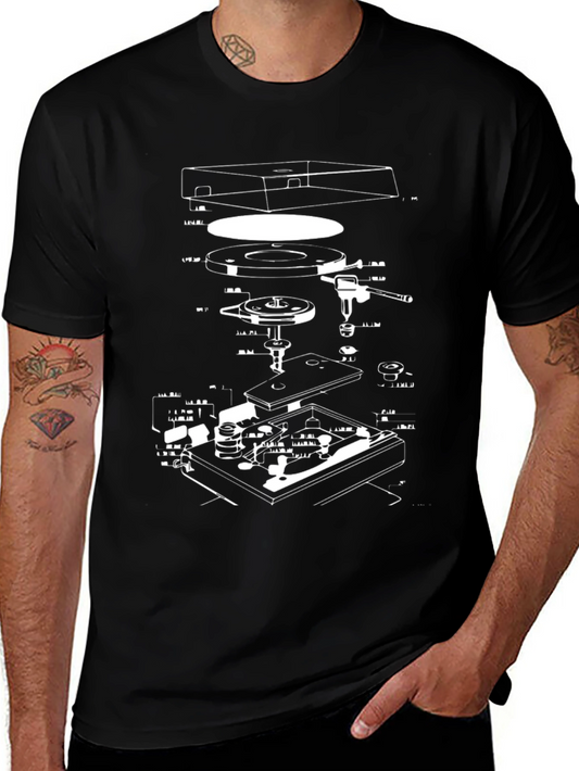 Retro Turntable Schematic Graphic T-Shirt