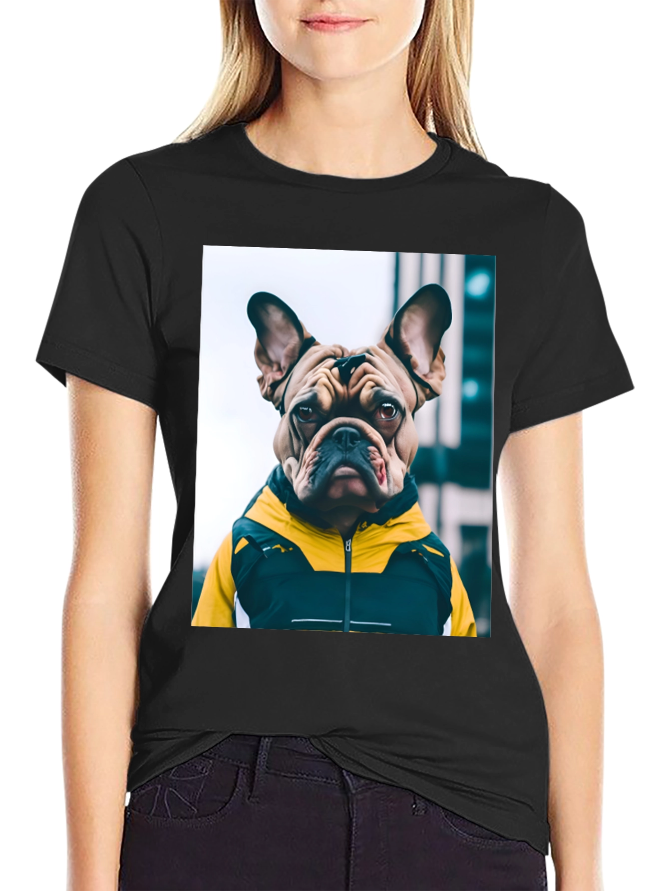 Bulldog in Hoodie Graphic Tee - Urban Cool