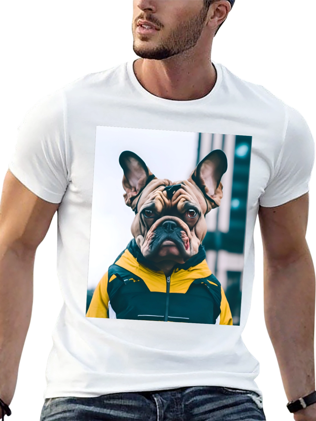 Bulldog in Hoodie Graphic Tee - Urban Cool