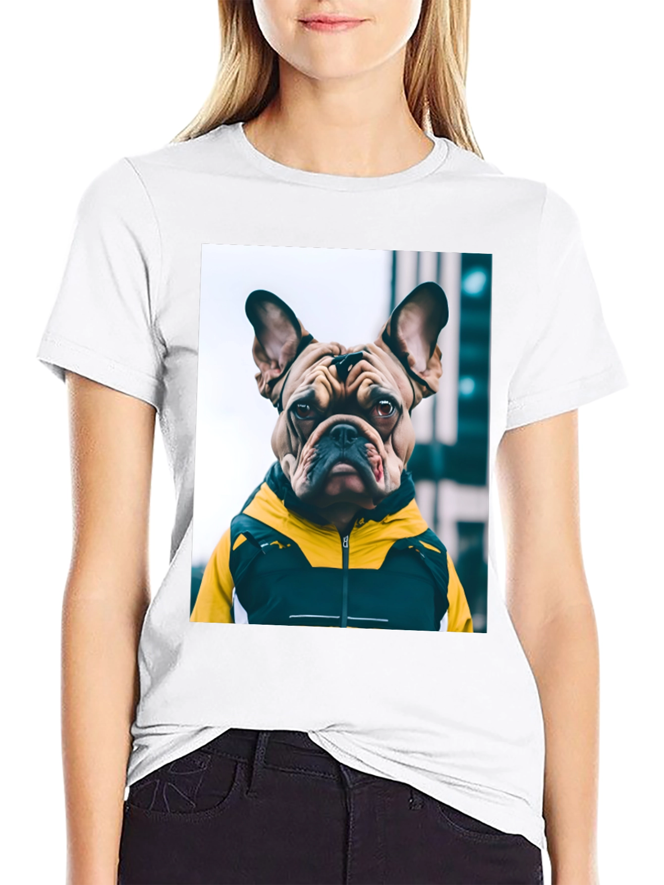 Bulldog in Hoodie Graphic Tee - Urban Cool