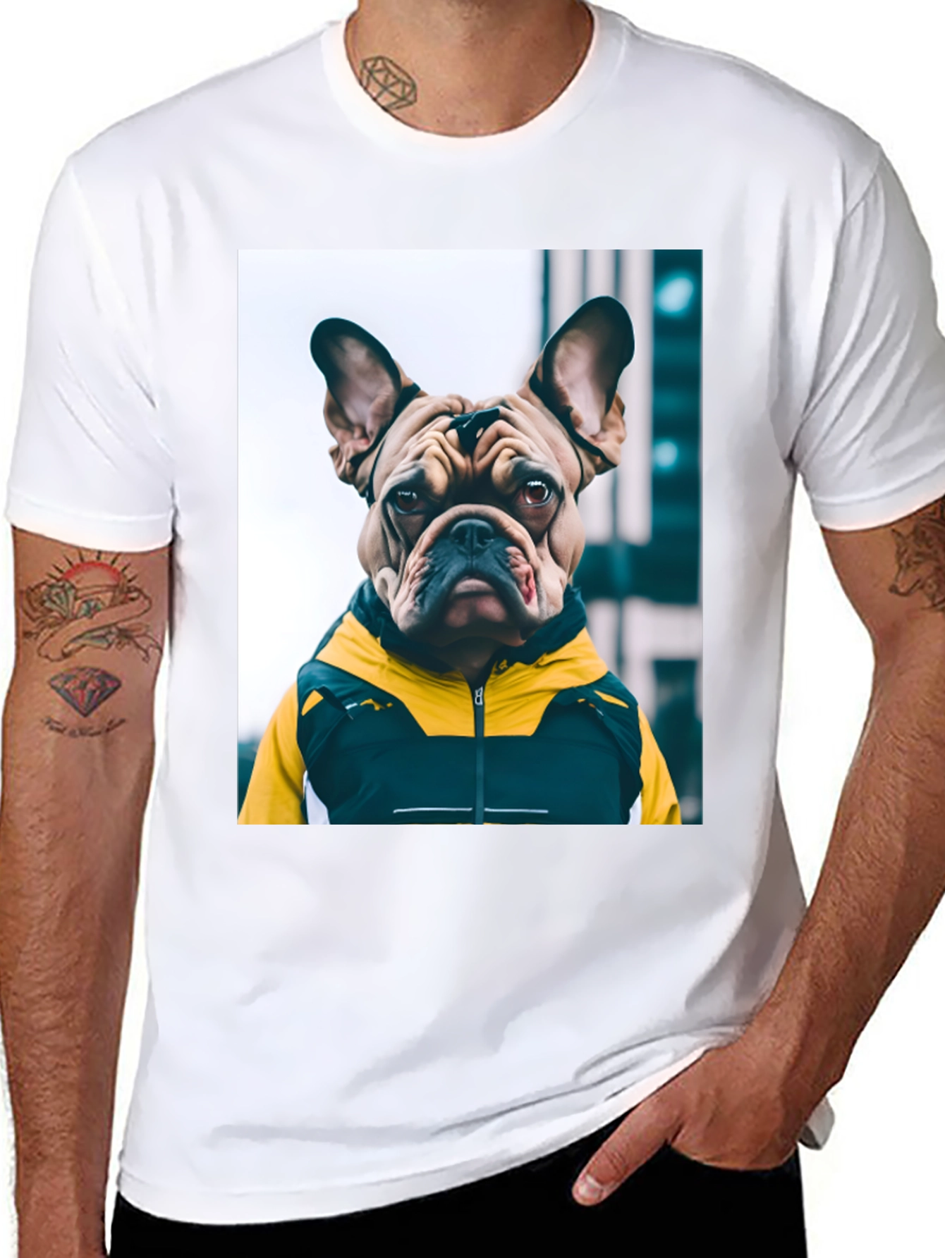 Bulldog in Hoodie Graphic Tee - Urban Cool