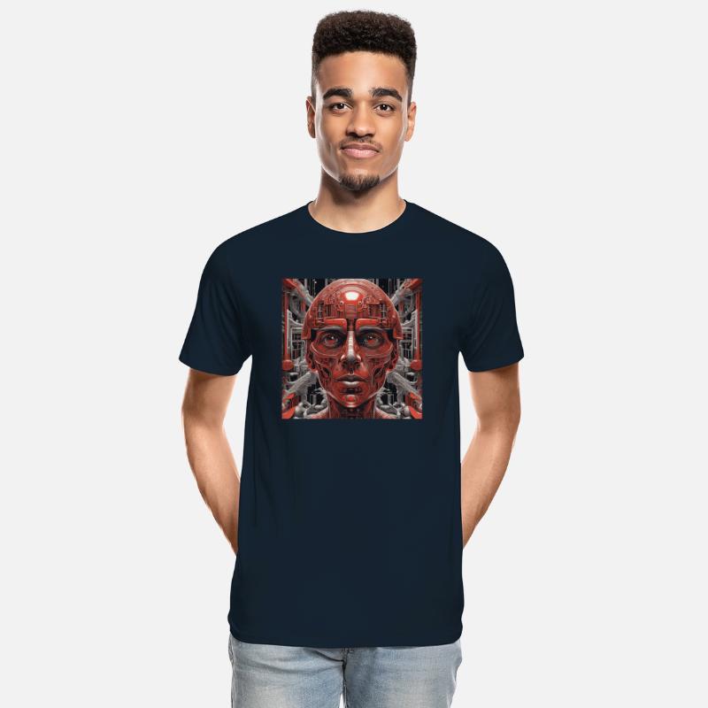 Techno red robot in the future