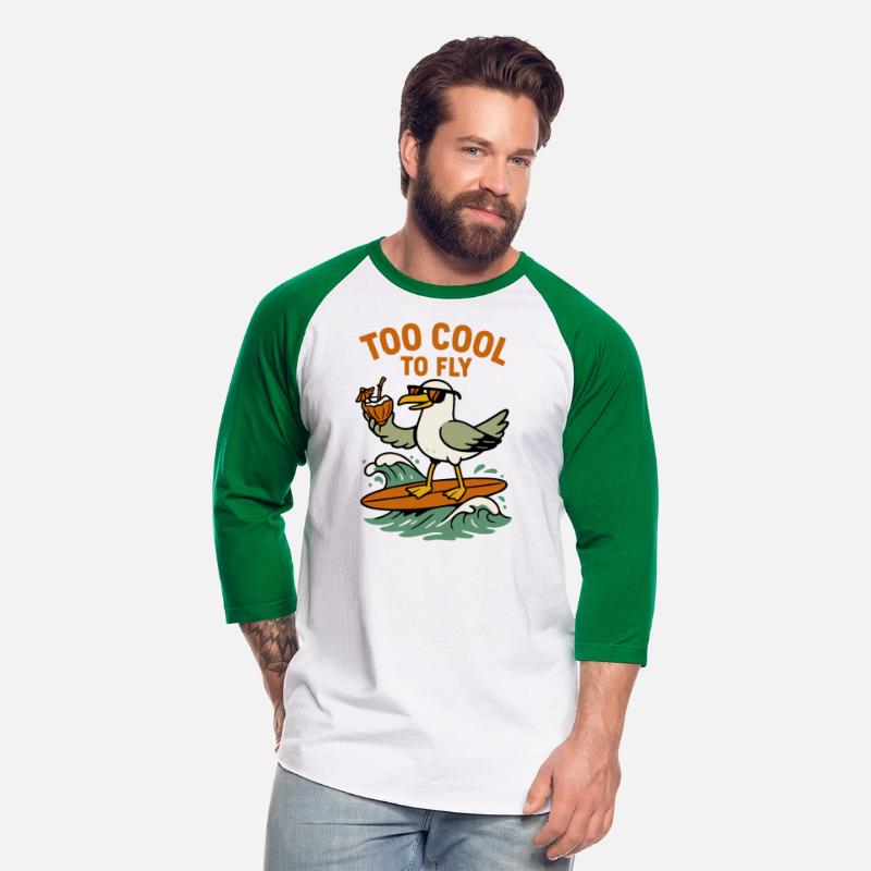 Too Cool to Fly | Funny Surfing Seagull Design