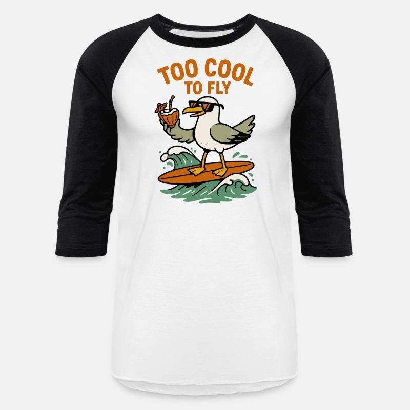 Too Cool to Fly | Funny Surfing Seagull Design