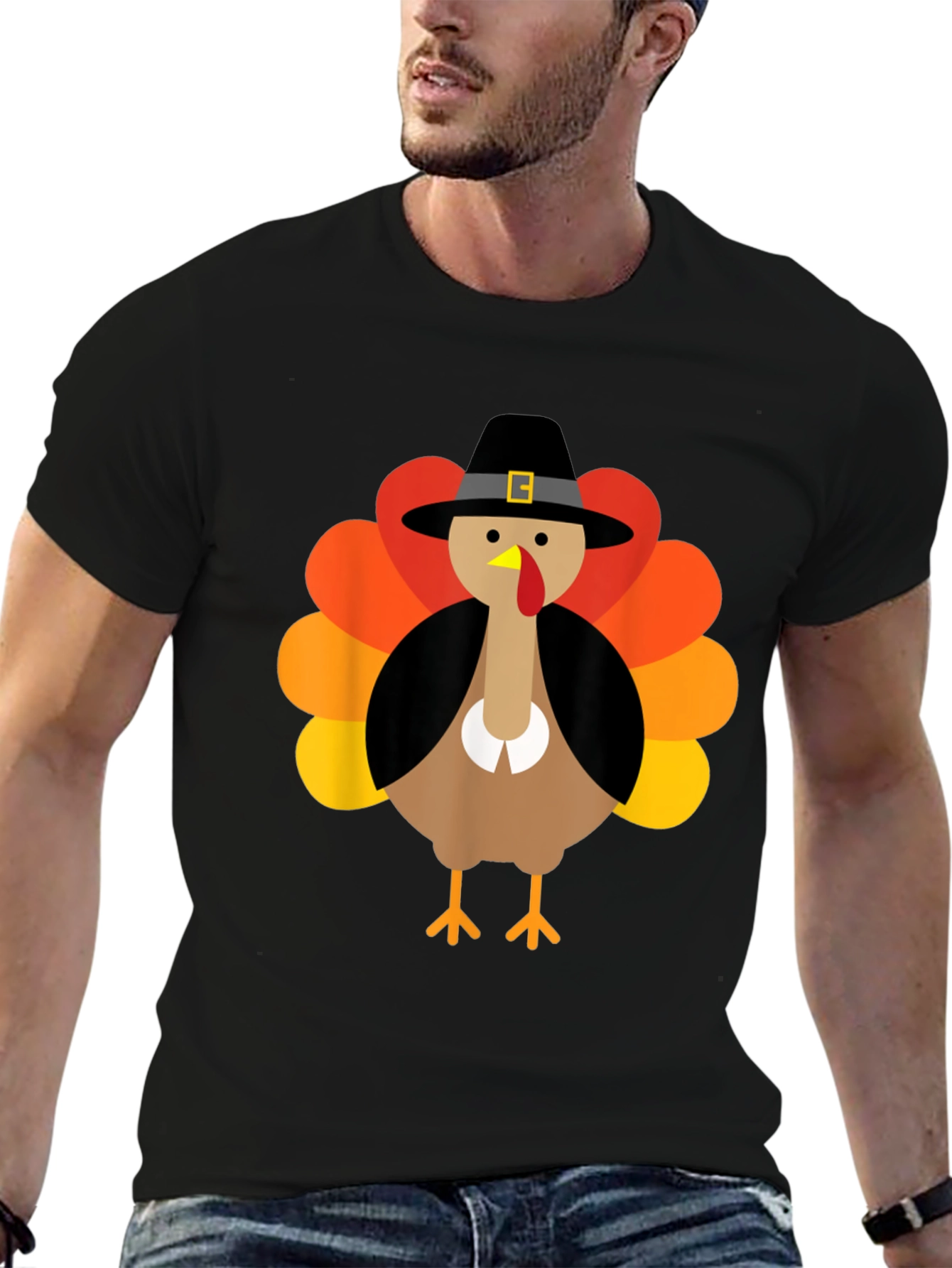 Thanksgiving Turkey Pilgrim Hat Graphic T-Shirt