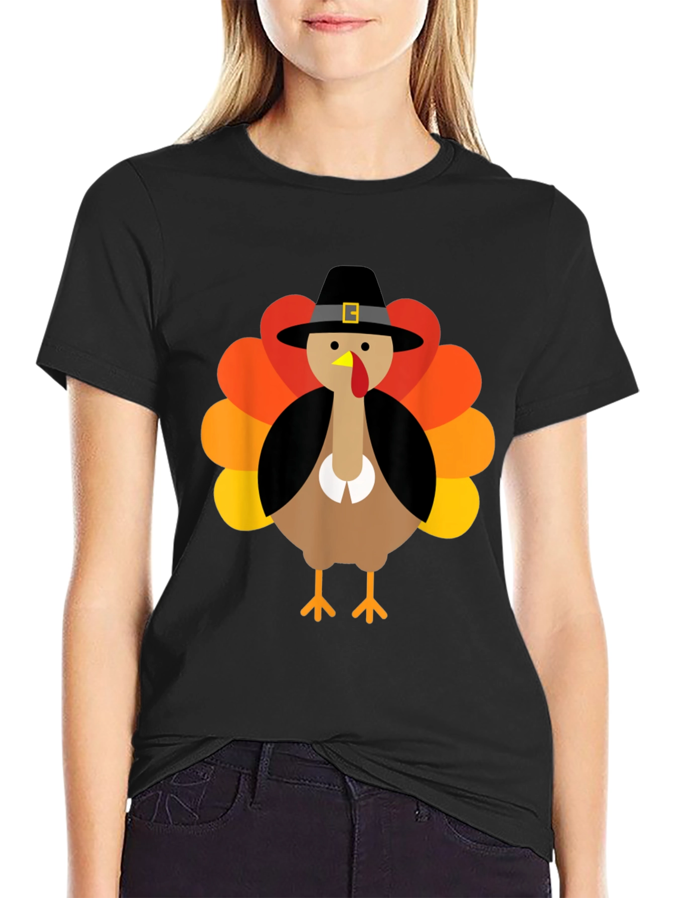 Thanksgiving Turkey Pilgrim Hat Graphic T-Shirt