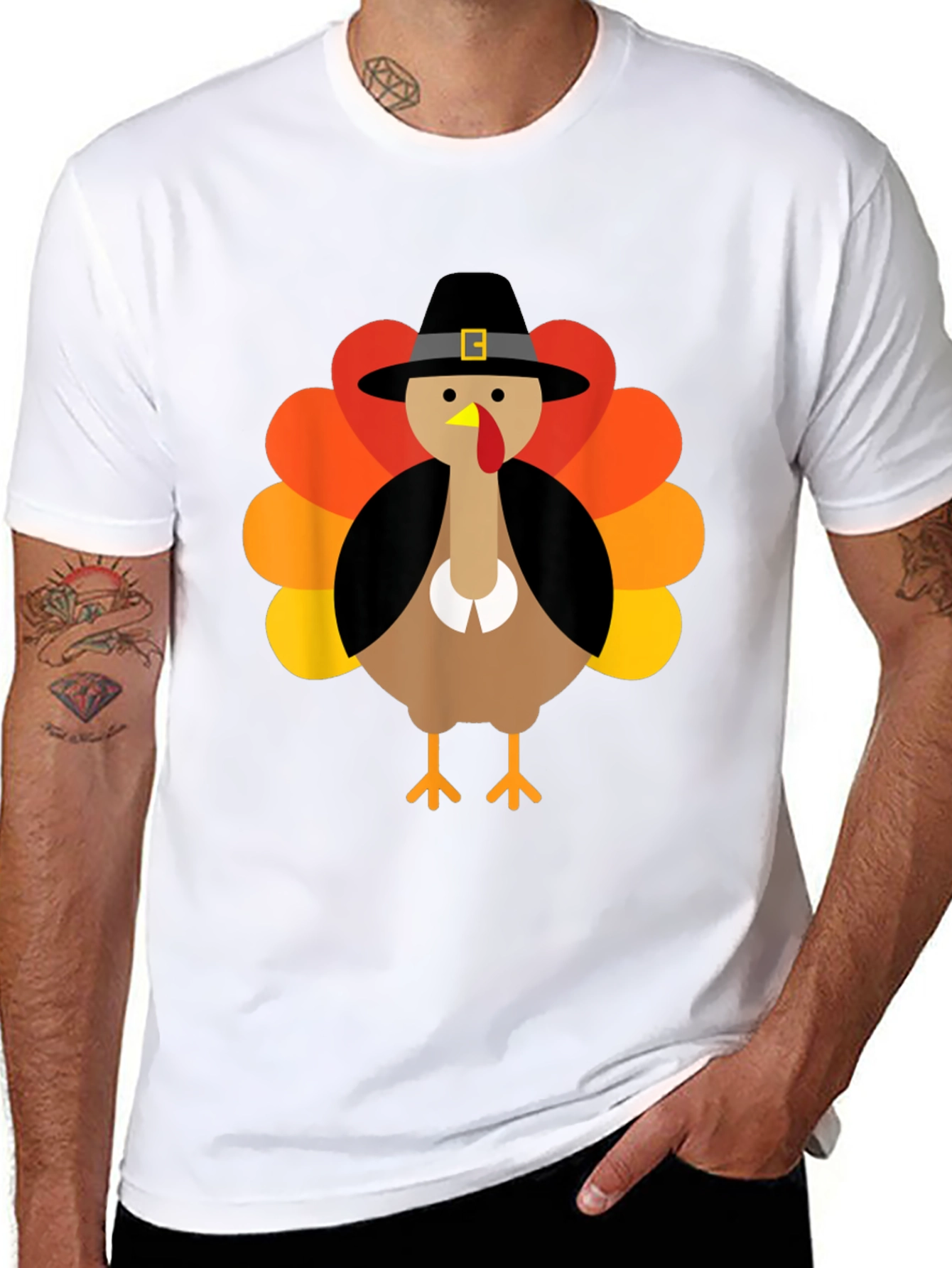 Thanksgiving Turkey Pilgrim Hat Graphic T-Shirt